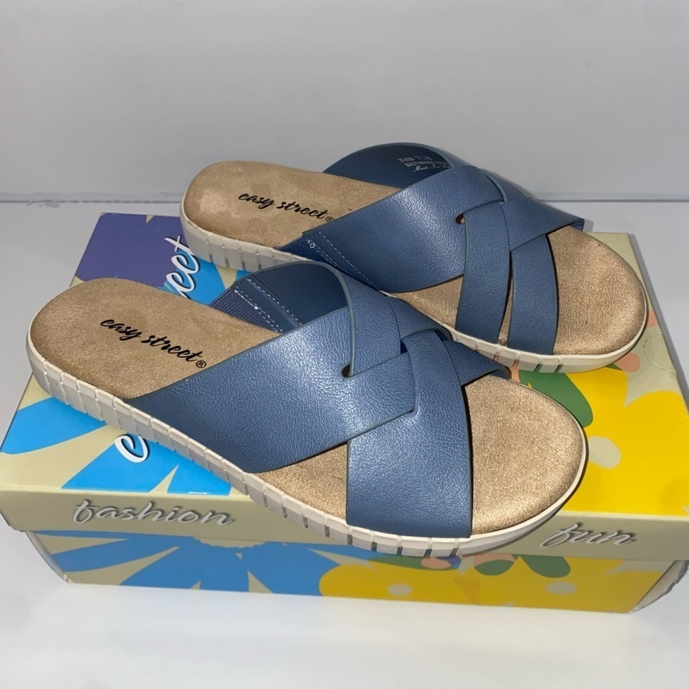 Easy Street Brylee Denim Slide Sandals Women 7.5W Comfort Slip-On New - Picture 4 of 9